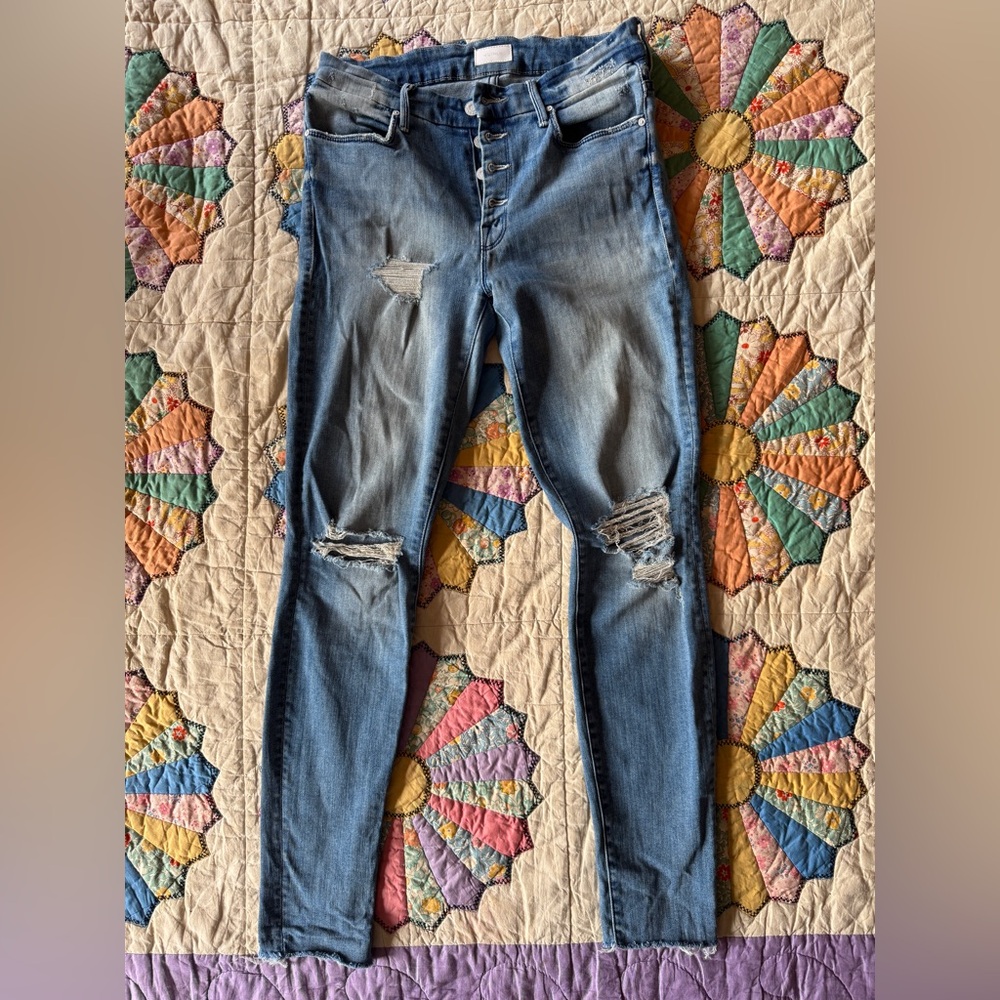 Mother The Pixie Fray Skinny Jeans Losing Control size 27 - Picture 2 of 13